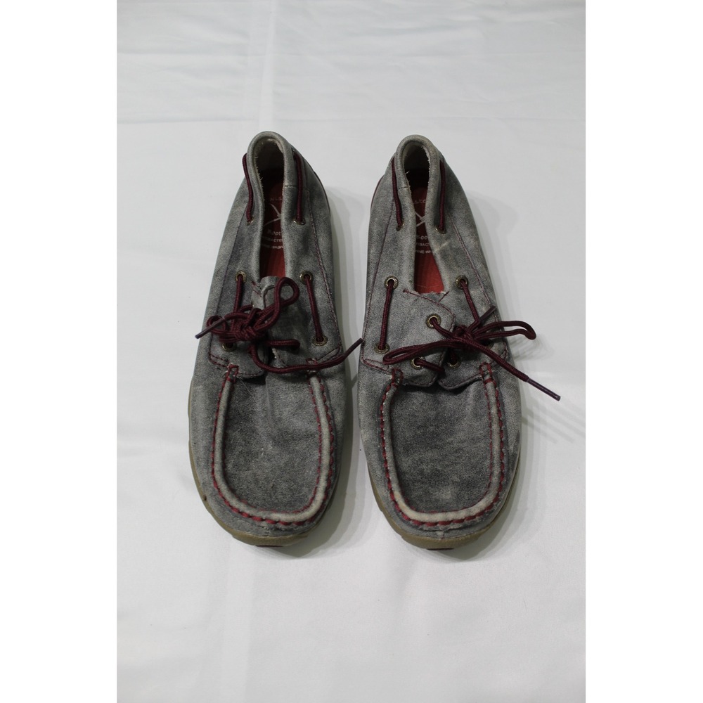 Twisted X Driving Loafers Womens 9.5 Grey Canvas Burgundy WDM0121 Boat Shoes